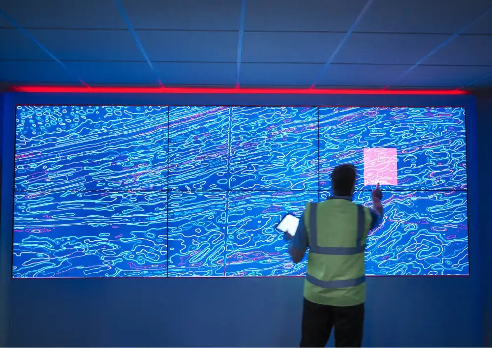 Geologist studying graphical display