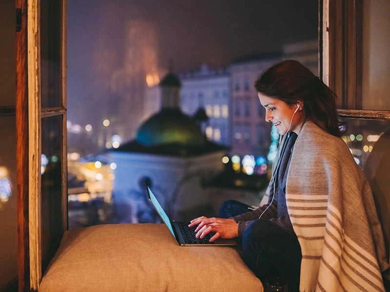 Woman working from home office